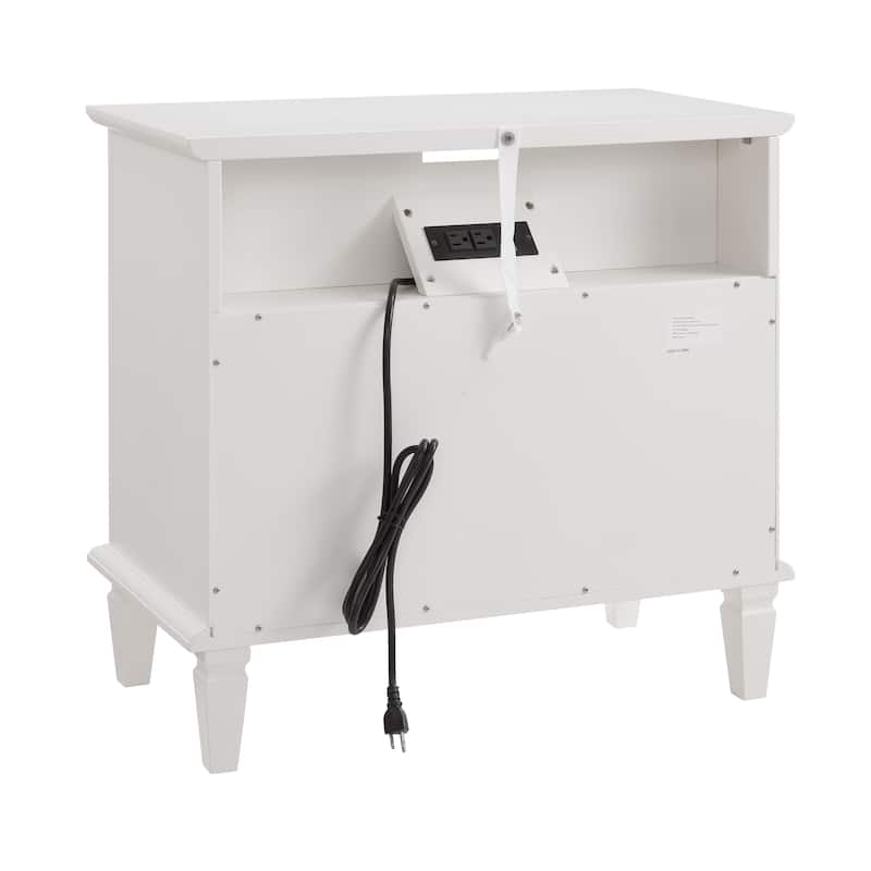 Farmhouse 2-Drawer Dresser Nightstand with Charging Station, USB Ports, Open Shelf & Solid Wood Legs