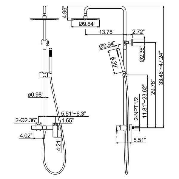 Wall Mounted 3-Way Exposed Install Complete Shower System with Rough-in ...