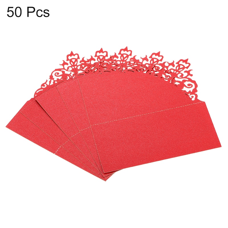 Table Name Place Cards,50Pcs Favor Decor Hollow Design Seat Blank Card, Red