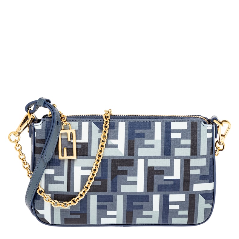 Fendi Baguette Pouch with Chain in Fabric - Blue