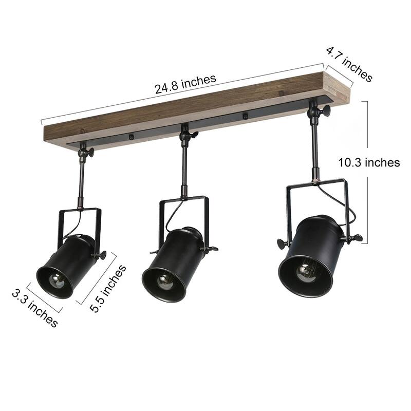Modern Farmhouse 3-Light Wood Track Spot Lights - 24.8"x 4.7" x 15.3"