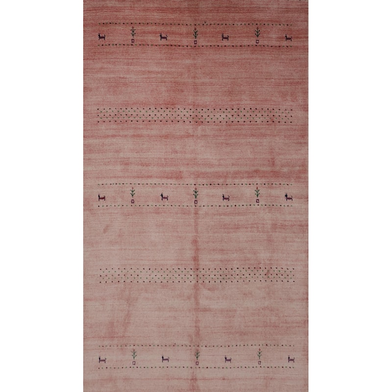 Hand Knotted Oriental 100% Wool Carpet Tribal Animal Pictorial Pink Gabbeh Area Rug - 7' 10'' X 5' 1''