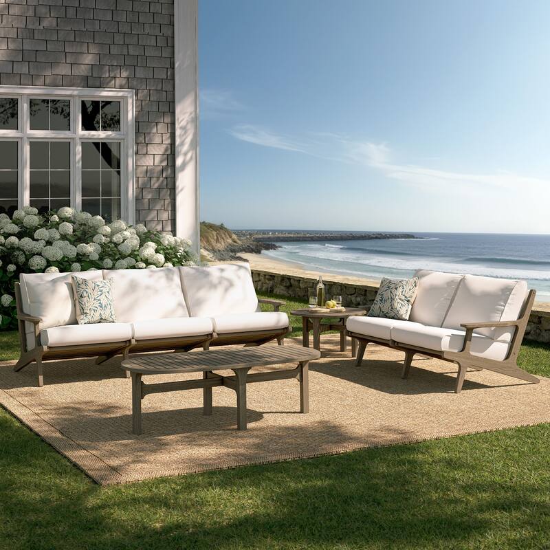 Saratoga 4-Piece Outdoor Patio Teak Wood Furniture Set