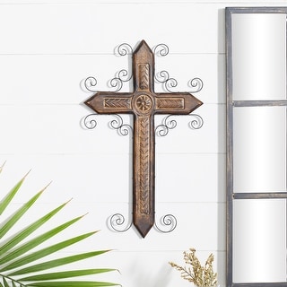 Brown Mango Wood Traditional Wall Decor Cross 24 x 15 x 1 - 15 x 1 x 24 ...