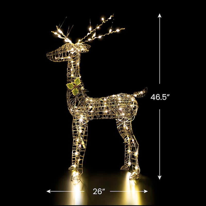 LED Lighted Rattan-Style Reindeer Outdoor Christmas Decoration - 46.5" - Brown