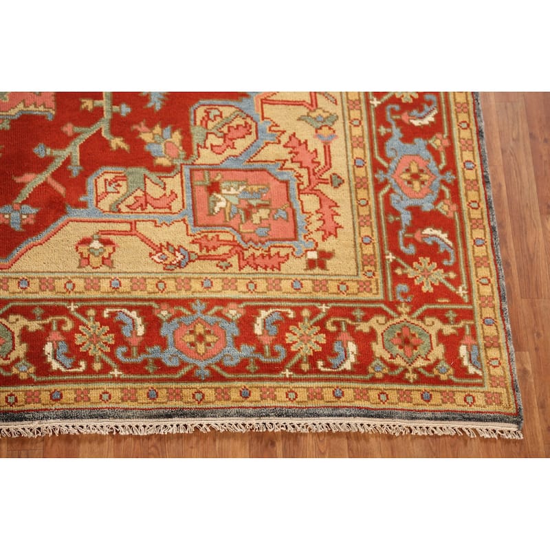 Heriz Serapi Indian Area Rug Handmade Orange Wool Carpet - 8'11" x 11'9"