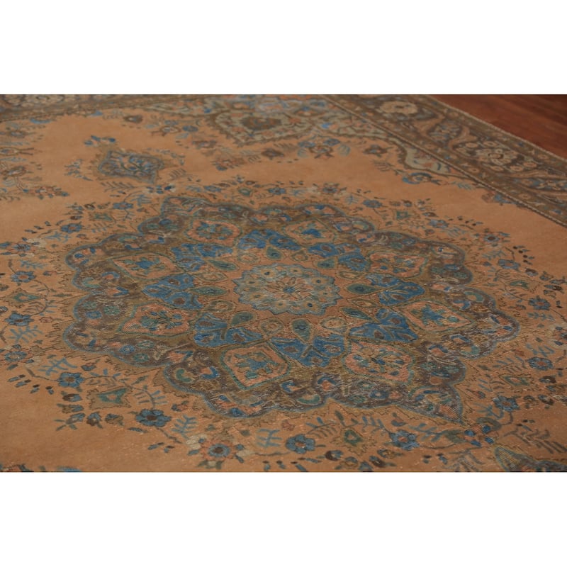 Orange Medallion Tabriz Persian Area Rug Hand-Knotted Wool Carpet - 9'7"x 12'10"
