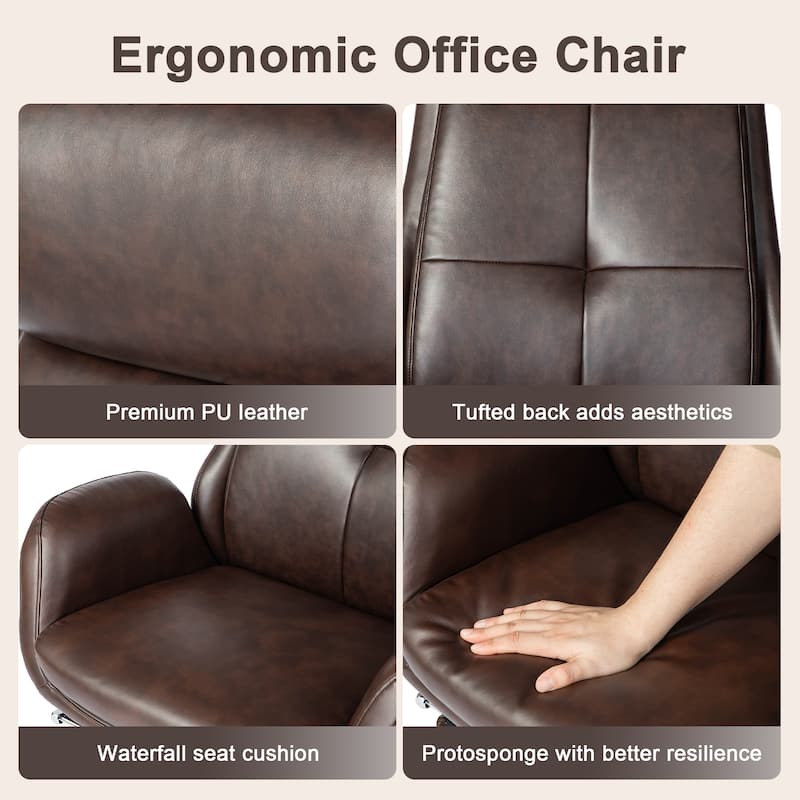 Glitzhome Modern Adjustable Swivel High Back Ergonomic Office Chair with Footrest and Armrest