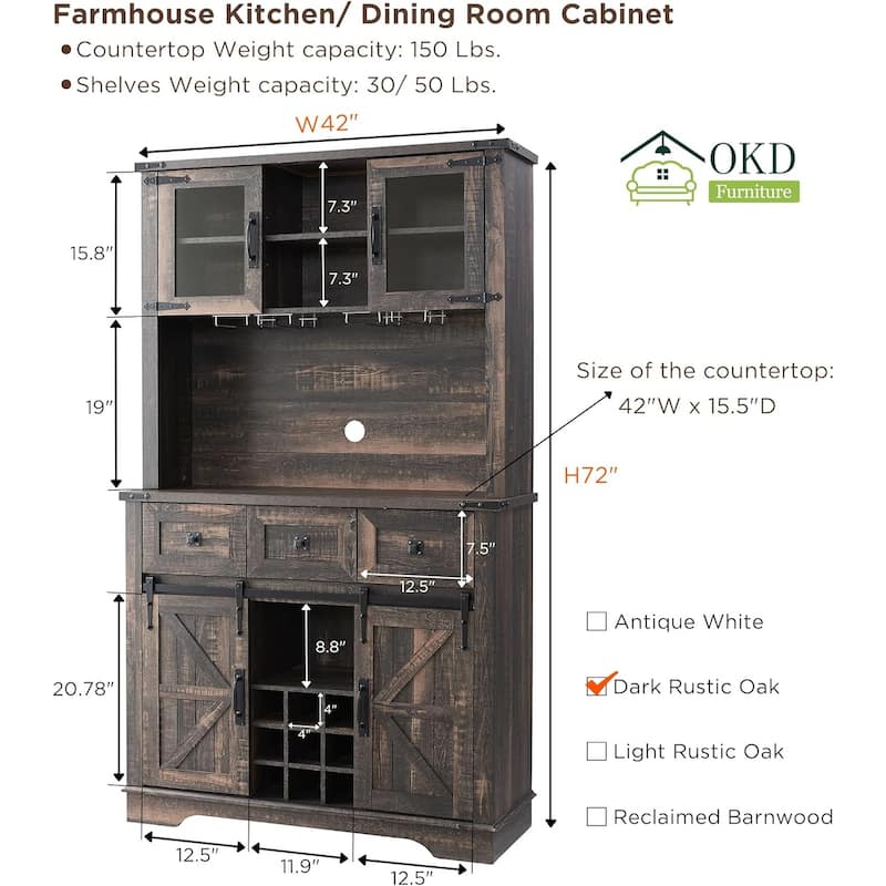 Farmhosue Bar Cabinet, Kitchen Buffet, Coffee Bar Sideboard Table
