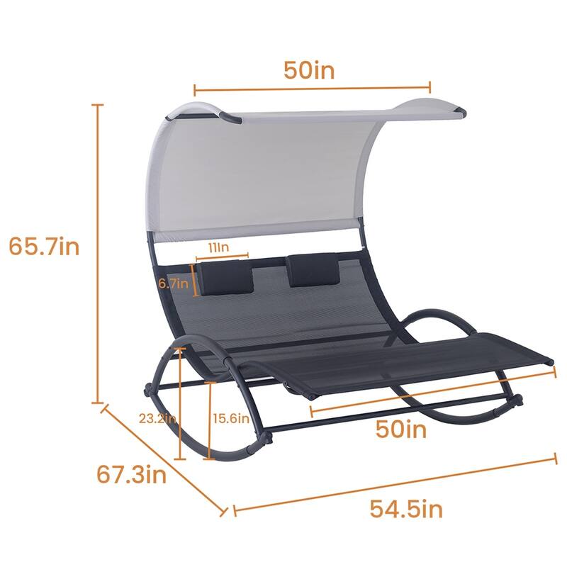 VredHom Outdoor Double Chaise Lounge Rocking Bed - 67.3" L x 54.5" W x 65.7" H