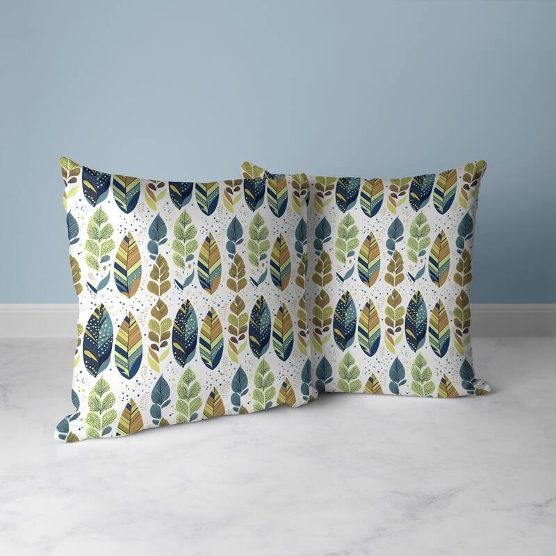 Tribal Leafy Treasures Faux Suede Reversible Throw Pillow Green and Blue