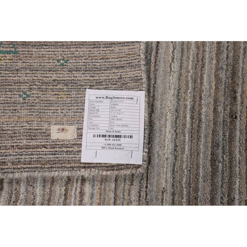 Striped Tribal Gabbeh Area Rug Hand-Knotted Multi-Color Wool Carpet - 6'1"x 7'11"