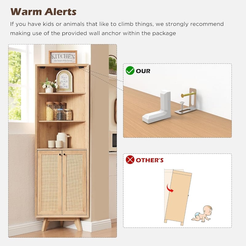 Natural Rattan Corner Cabinet, Modern Corner Bathroom Storage Cabinet