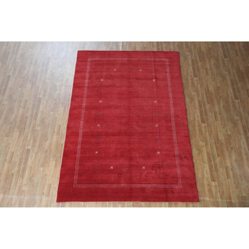 Hand Knotted Oriental 100% Wool Carpet Tribal Tribal Red Gabbeh Area Rug - 9' 9'' X 6' 8''