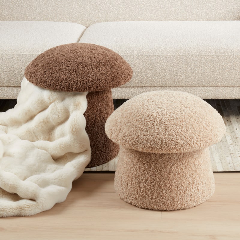 Mushroom Storage Ottoman – Sherpa Footrest with Hidden Storage, Decorative Accent Stool for Living Room or Bedroom