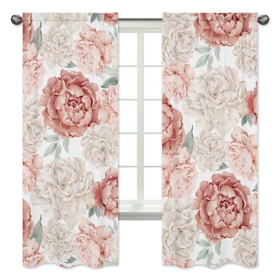 Boho Shabby Chic Floral Girl Window Treatment Curtain Panel Ivory Bohemian Vintage Garden Watercolor Flower Nature Elegant Rose