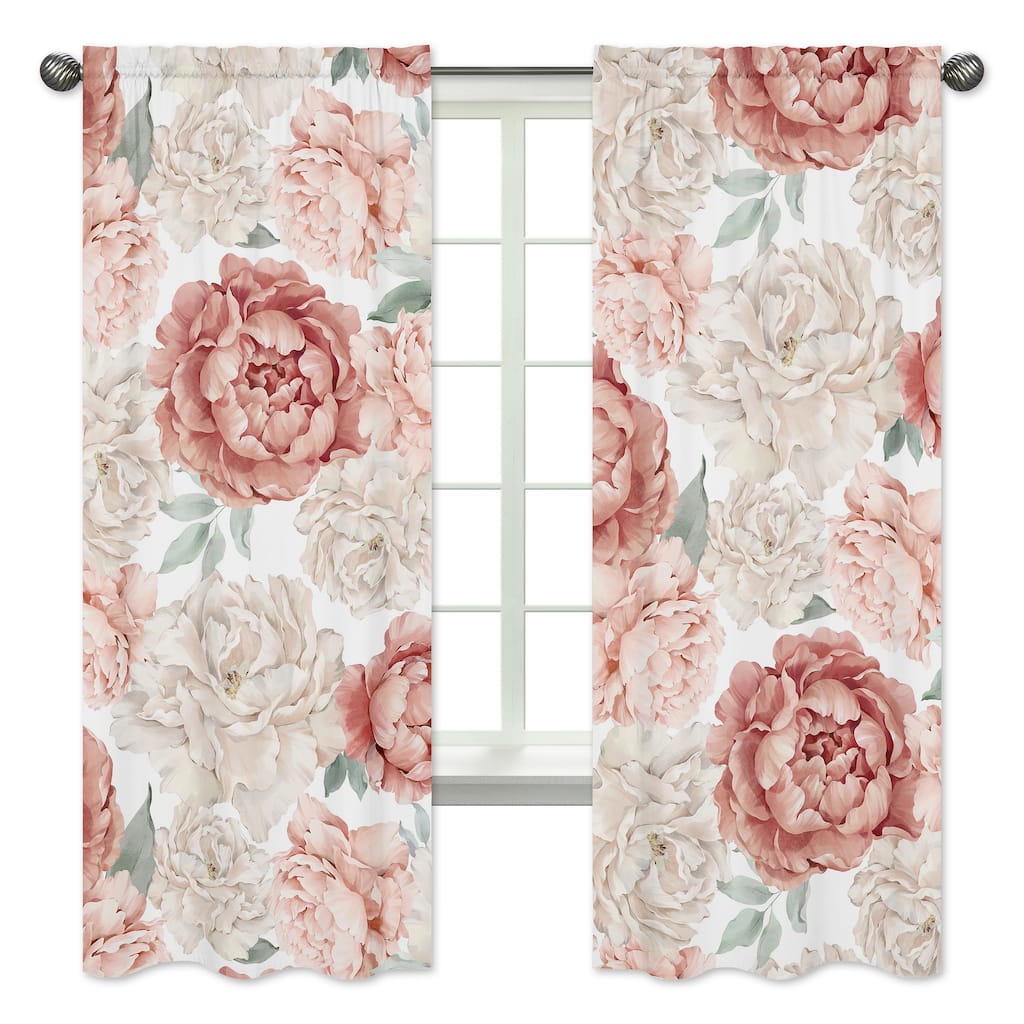 Boho Shabby Chic Floral Girl Window Treatment Curtain Panel Ivory Bohemian Vintage Garden Watercolor Flower Nature Elegant Rose