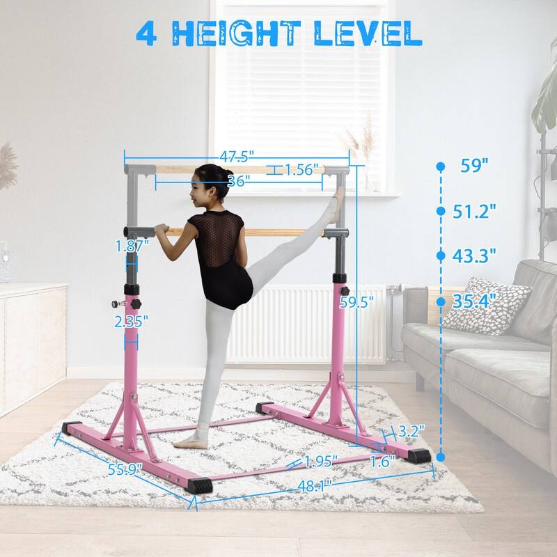 Pink Gymnastic Bar Set Gymnastics Horizontal Bar for Kids Home Use