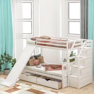 white bunk bed with slide