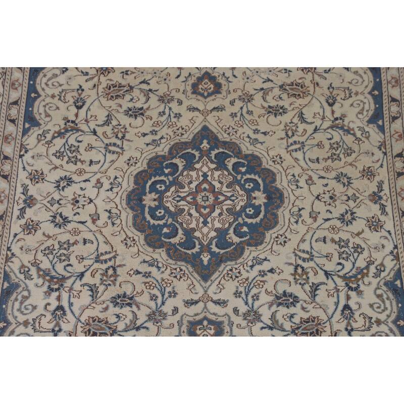 Traditional Nain Persian Vintage Rug Handmade Wool Carpet - 6'4"x 9'7"