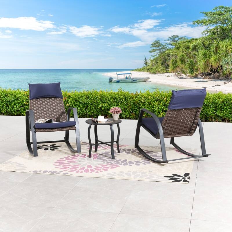 Patio Festival 3-Piece Outdoor Wicker Rocking Conversation Set