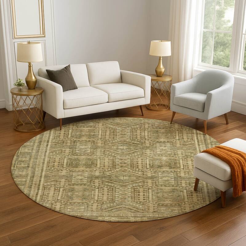 Premium Washable Super Soft Traditional Global Mayfield Rug - Khaki - 8' x 8'