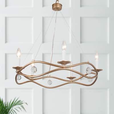 Mid-Century Modern 5-Light French Country Wagon Wheel Chandelier Gold Pendant Lighting