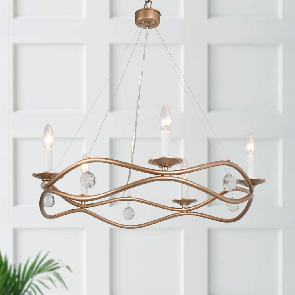 Mid-Century Modern 5-Light French Country Wagon Wheel Chandelier Gold Pendant Lighting
