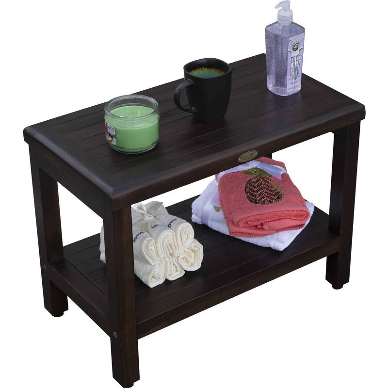 HomeRoots Compact Rectangular Teak Shower / Outdoor Bench in Brown Finish