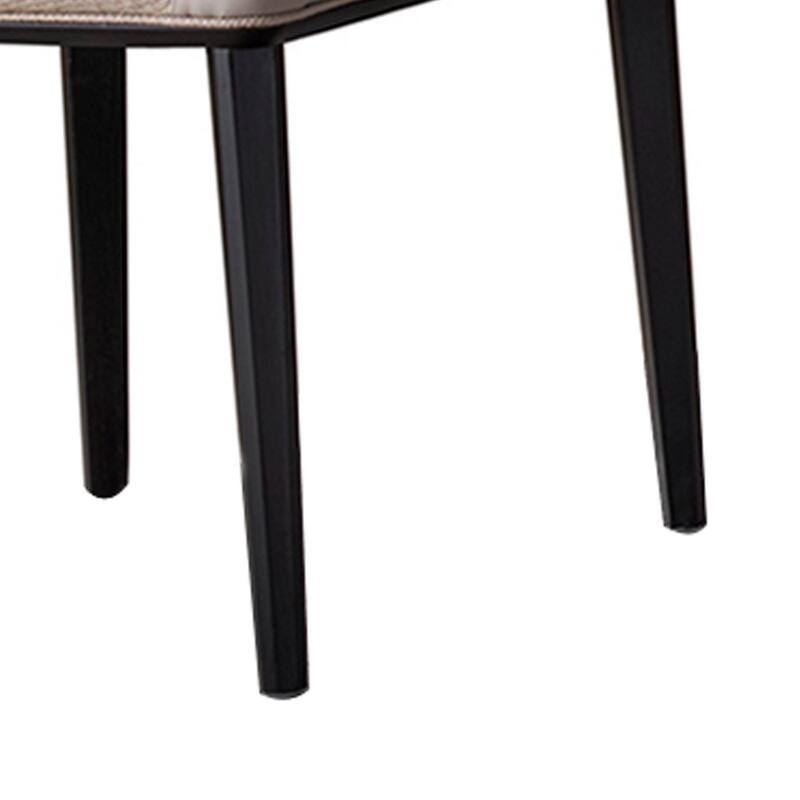 Gry 23 Inch Dining Chair Set of 2, Curved Padded, Beige Faux Leather, Black