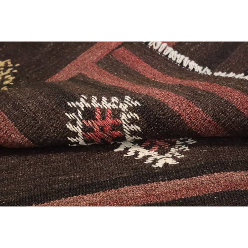 Hand Woven Oriental 100% Wool Carpet Southwestern Tribal Brown Kilim Area Rug - 9' 7'' X 5' 8''