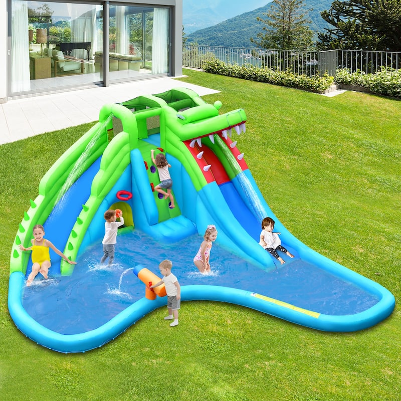 Gymax Inflatable Water Slide Park Kids Bounce House w/ Dual Slides