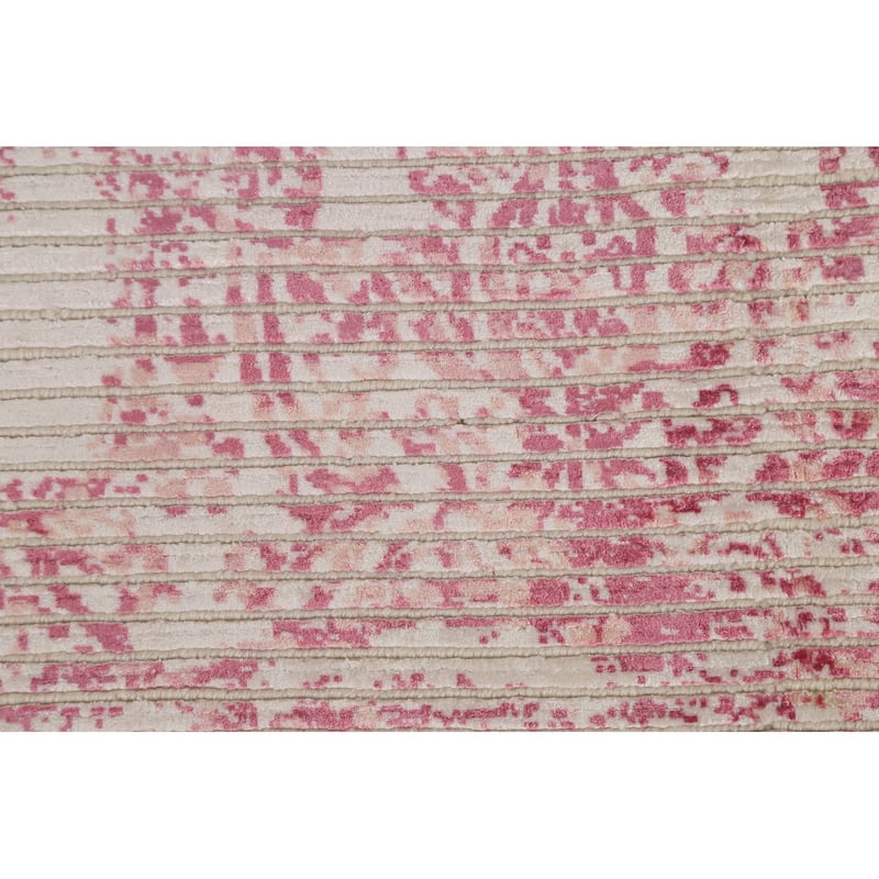 Striped Pink Abstract Modern Area Rug Hand-Knotted Wool Carpet - 6'5"x 9'8"