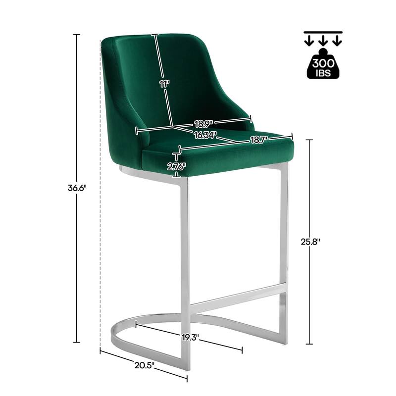 Velvet/ Faux Leather Upholstered Counter Stools, Set of 2 - 18.9"W x 20.5"D x 36.6"H
