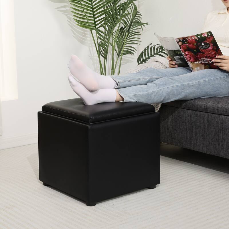 Adeco Storage Ottoman With Tray