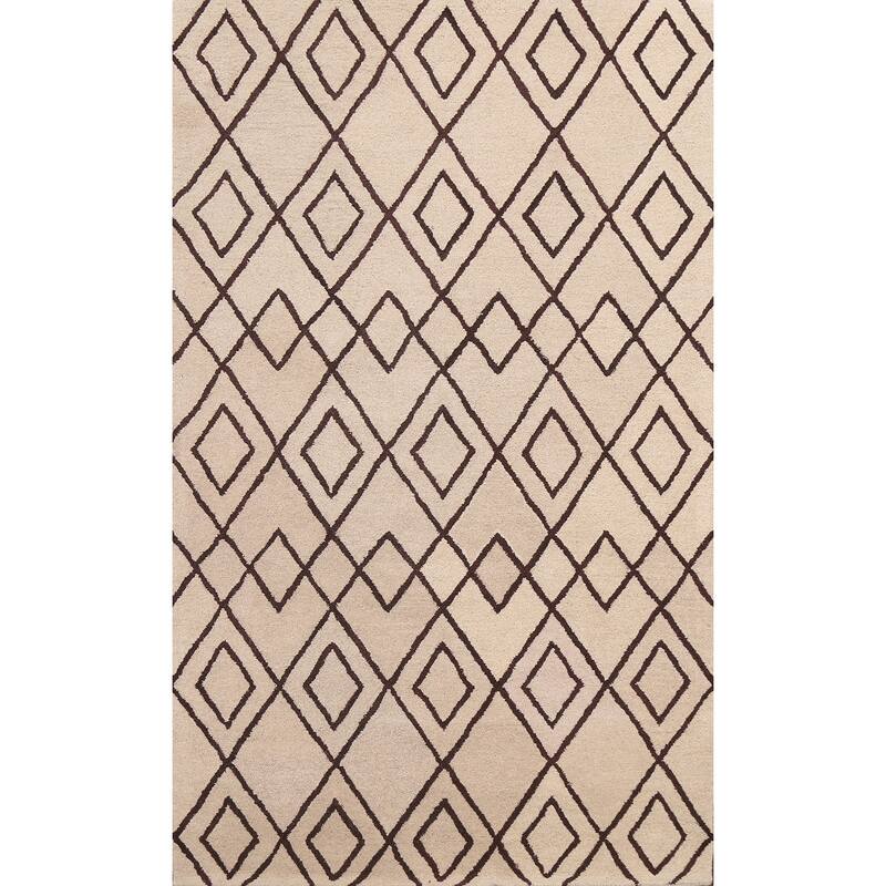 Trellis Geometric Contemporary Oriental Area Rug Wool Hand-tufted - 5'0" x 8'0"