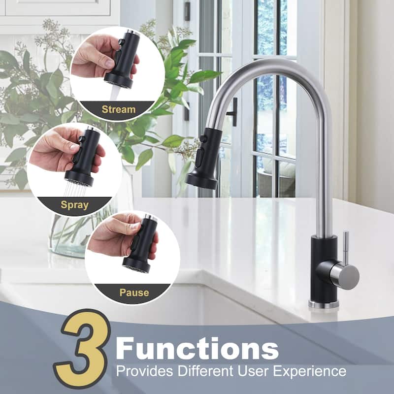 WOWOW Single Handle Pull Down Sprayer Kitchen Faucet