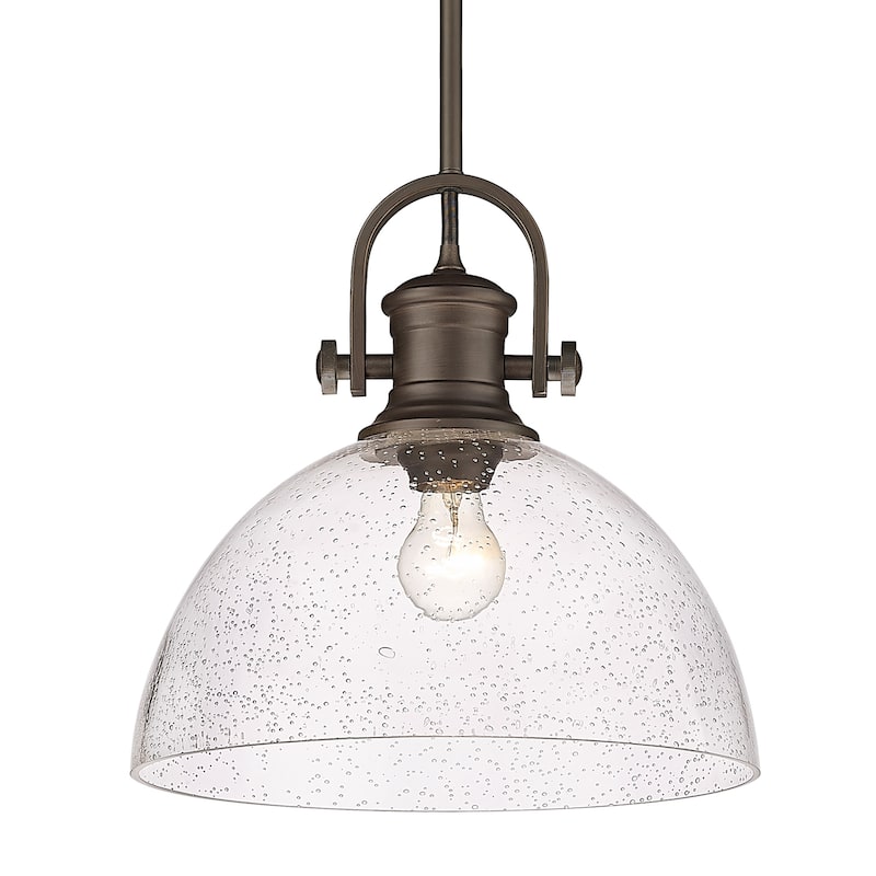 Hines 1 Light Pendant - Rubbed Bronze/Seeded Glass