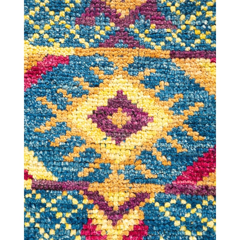 Overton Hand Knotted Wool Contemporary Striped Blue Area Rug - 5' x 8'