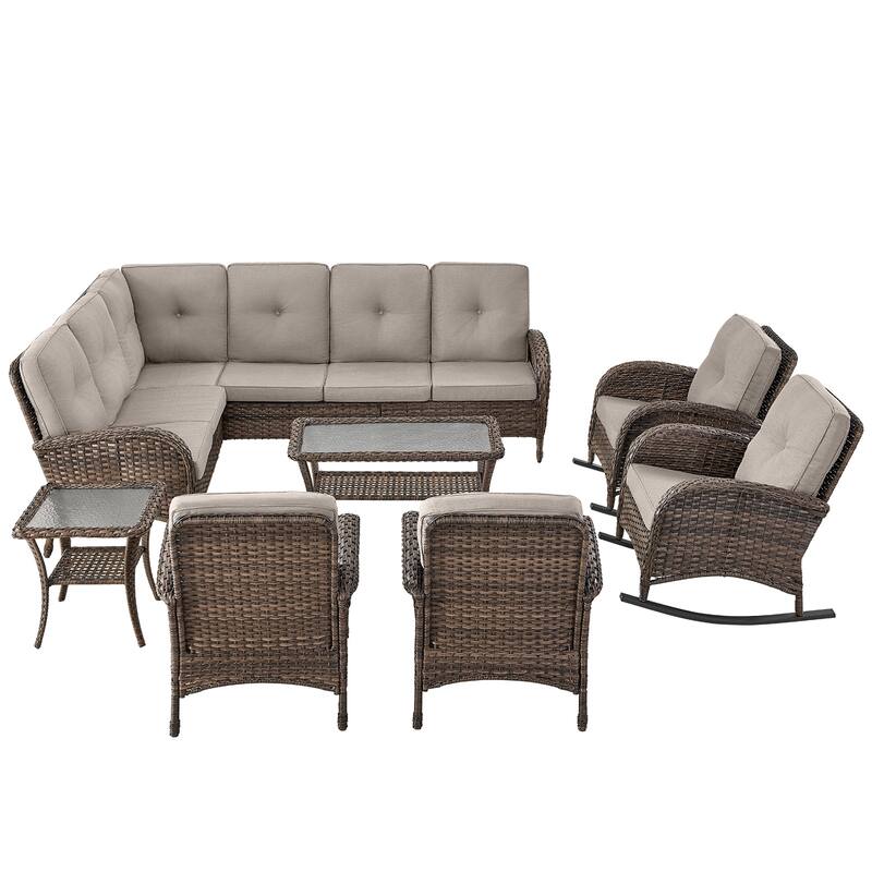 Patio Sectional Sofa Chairs with Rocking Chairs Set