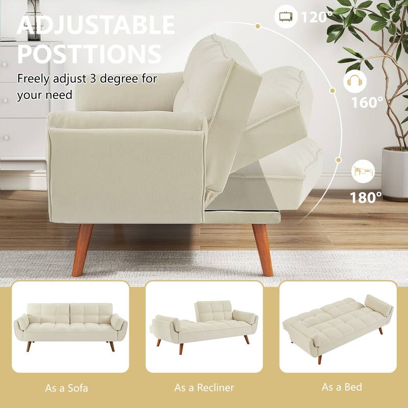 75.39 IN. Futon Sofa Bed, Convertible Upholstered Couch Sleeper with Reclining Sleeper Split Tufted Back
