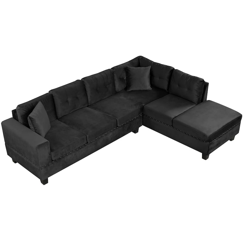 Roomfitters Sectional Sofa with Storage Ottoman, Reversible Chaise, Cup Holders and 2 Pillows for Living Room