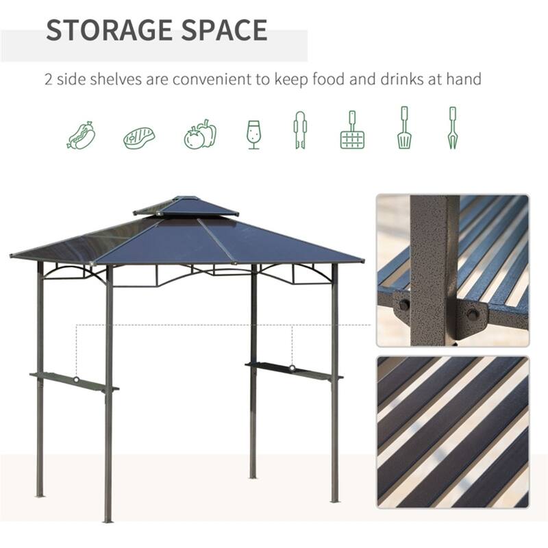 Brown BBQ Grill Tent with Aluminum and Steel Frame UV and Rain-Resistant Polycarbonate Double Roof and Side Shelves