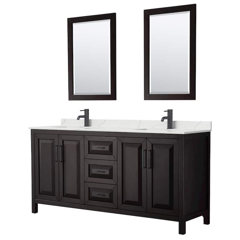 Wyndham Collection WCV252572D-QTZ-UNSM24 Daria 72" Free Standing - Dark Espresso / Giotto Quartz Top / Matte Black