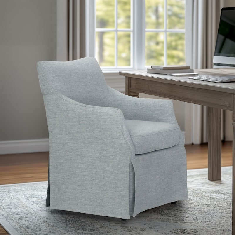 Martha Stewart London Upholstered Skirted Dining Arm Chair with Hidden Casters