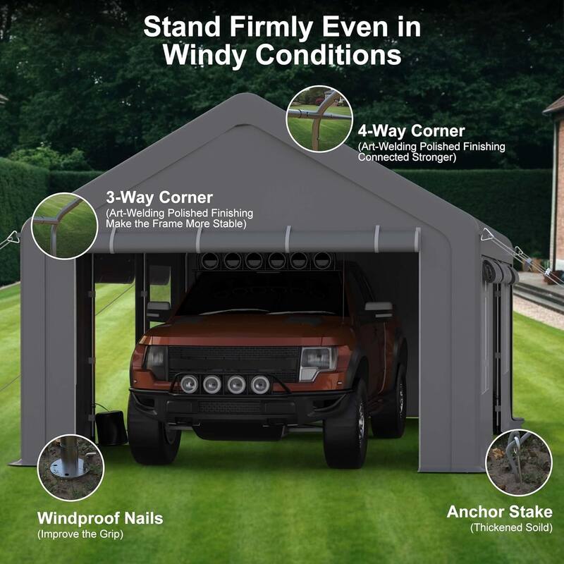 12x20ft Carport Heavy Duty, Portable Garage with 4 Doors + 4 Window, Upgraded Carport