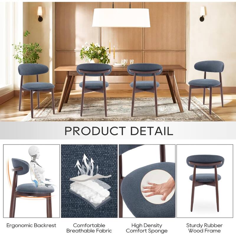 Modern Fabric Upholstered Kitchen Side Chairs, Farmhouse Dining Room Chair with Foot Pegs