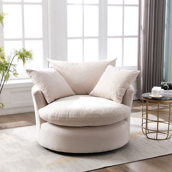 Swivel 43.3-inch Round Barrel Armchair with Pillows - On Sale - Overstock - 31633749