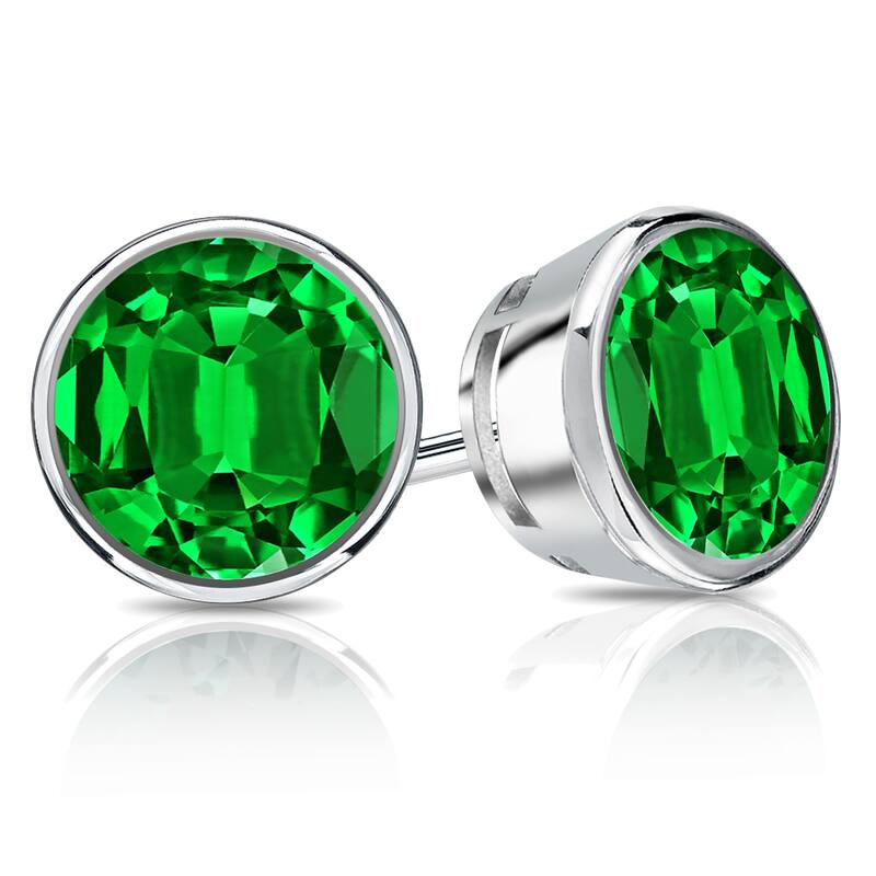 Auriya 14k Gold Lab Grown Gemstone Green Emerald Stud Earrings Round 0.25 to 5.00 ct. tw. Bezel Push-Back