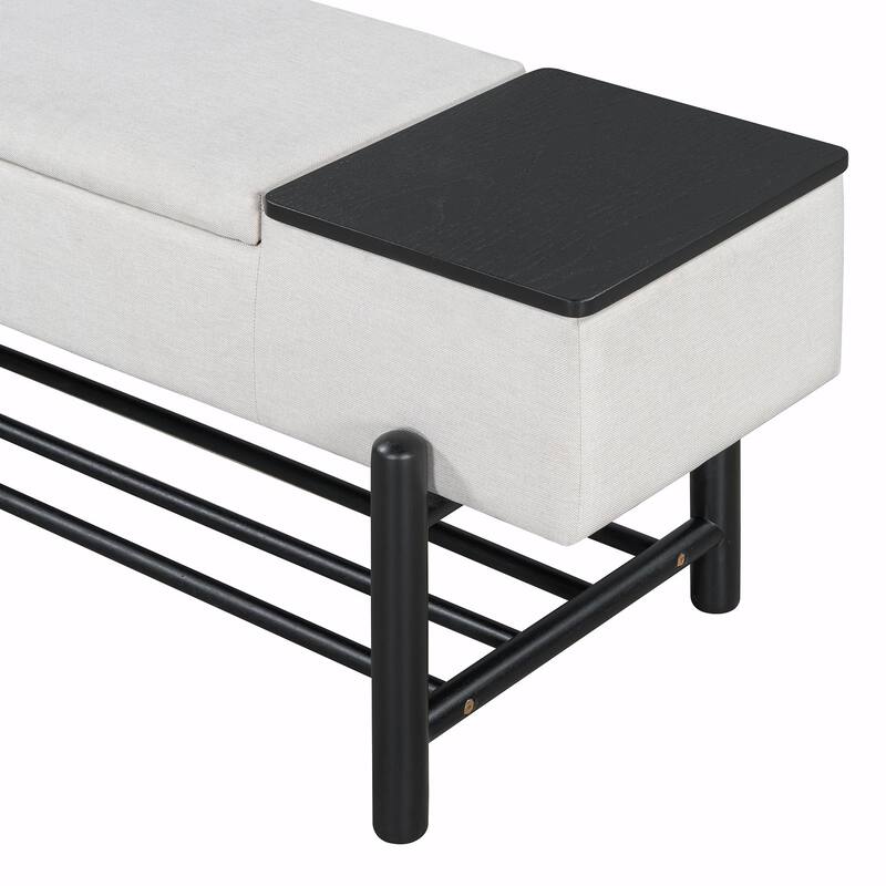 Farmhouse Upholstered Storage Bench with Hidden Compartment